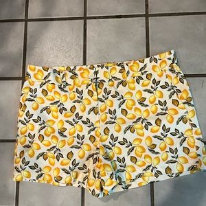 LOFT White Shorts with Yellow Lemon Print
